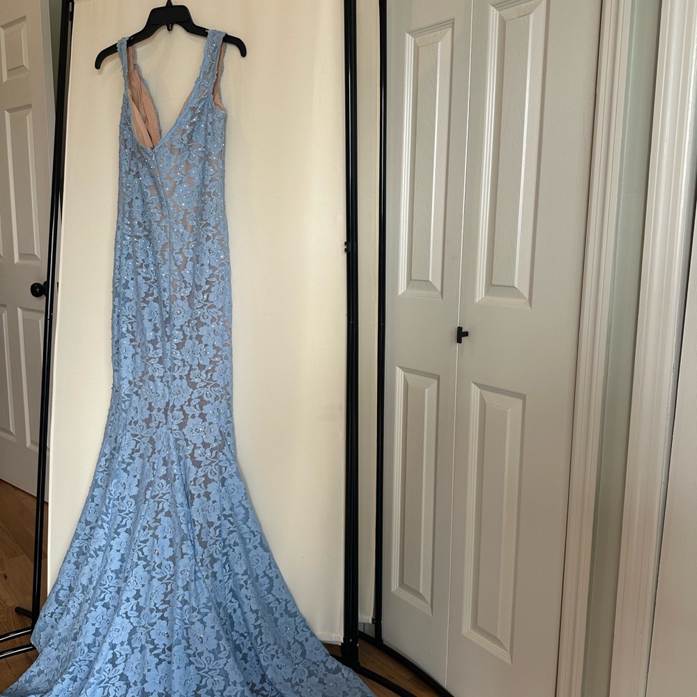 Jovani size 6 blue lace nude underlay classy evening, prom , guest gown